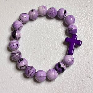 Purple Beaded Bracelet with Cross Charm | Kids Bracelet | Christian Bracelet